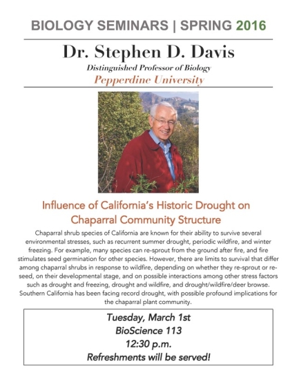 Image for Dr. Stephen D. Davis: Influence of California’s Historic Drought on Chaparral Community Structure