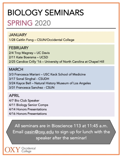 Csun Calendar Spring 2022 Spring 2020 Biology Seminar Series | Occidental College