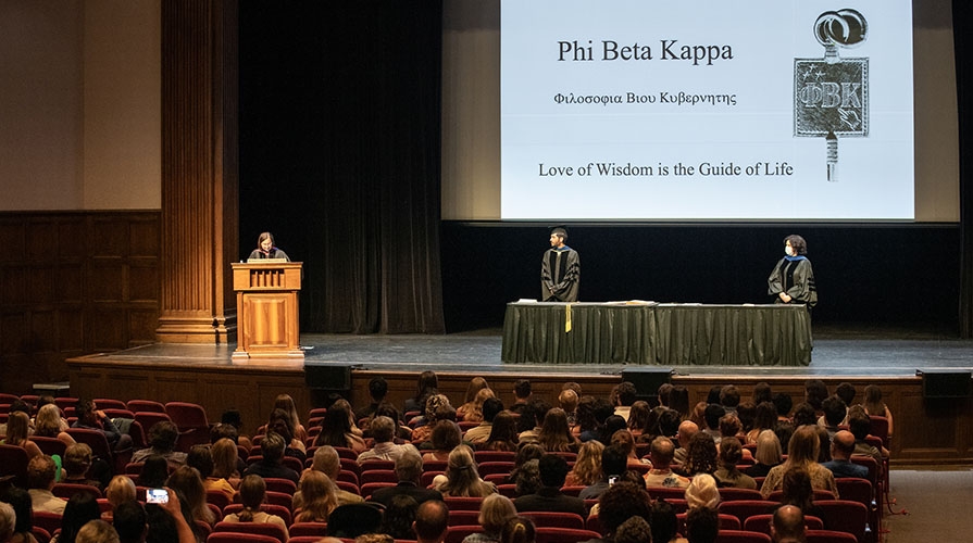 a stage set for the PBK induction ceremony at Occidental College