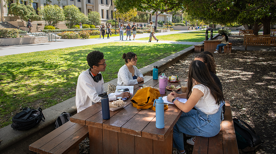 Occidental students chat on the quad in between classes