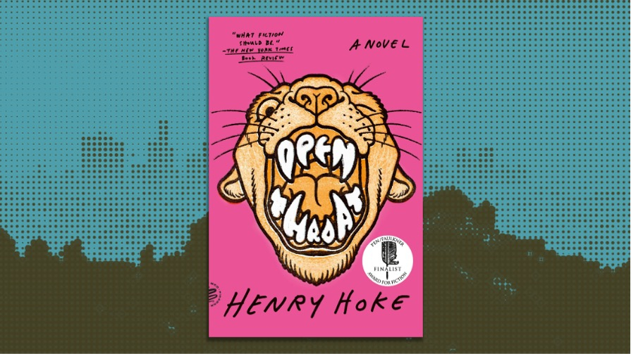 The cover of Henry Hoke's Open Throat with a stylized image of Griffith Park in the background