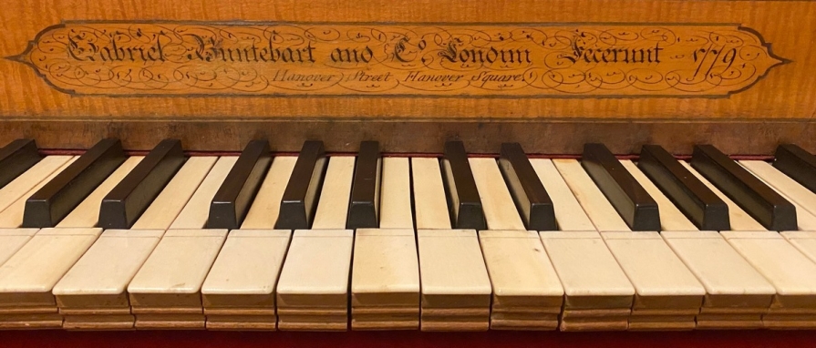 Keyboard and nameboard of 1779 Gabriel Buntebart Piano 