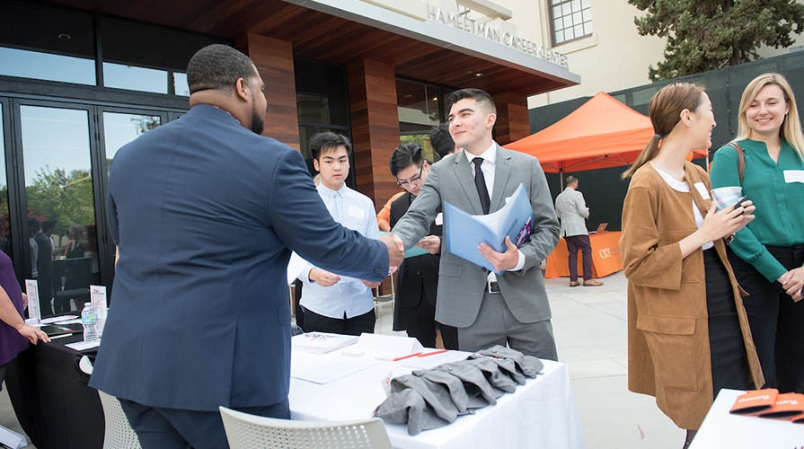 Oxy student at a career fair