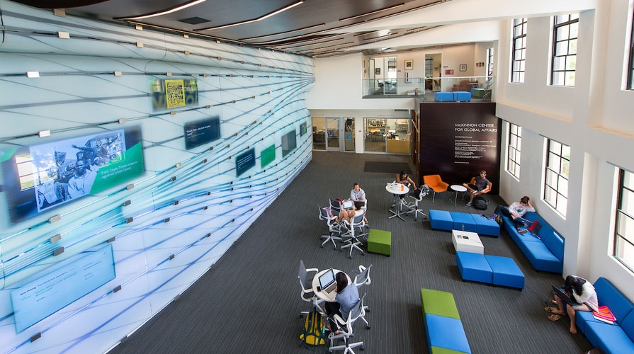 Students in a study area in Johnson Hall.