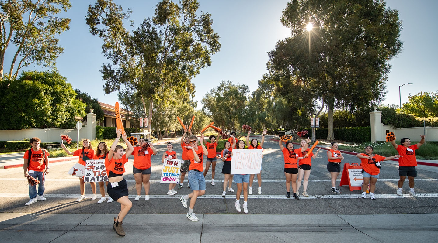 The Occidental College O-Team assembles to welcome new students to campus on Move-in Day 2024