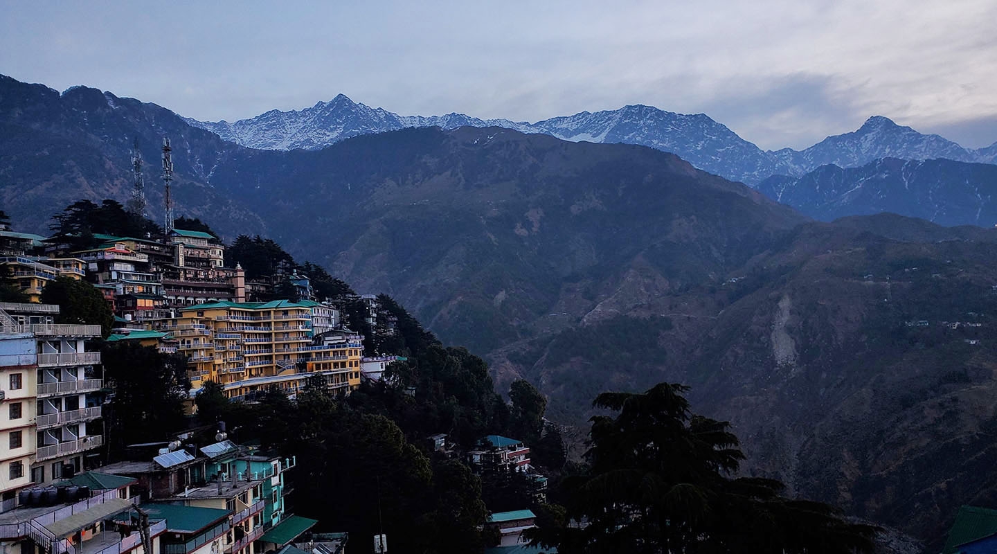 A view of the mountains from a village in the Himalayas.