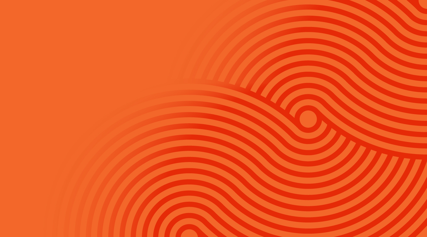 orange banner with red circular motif on the right side