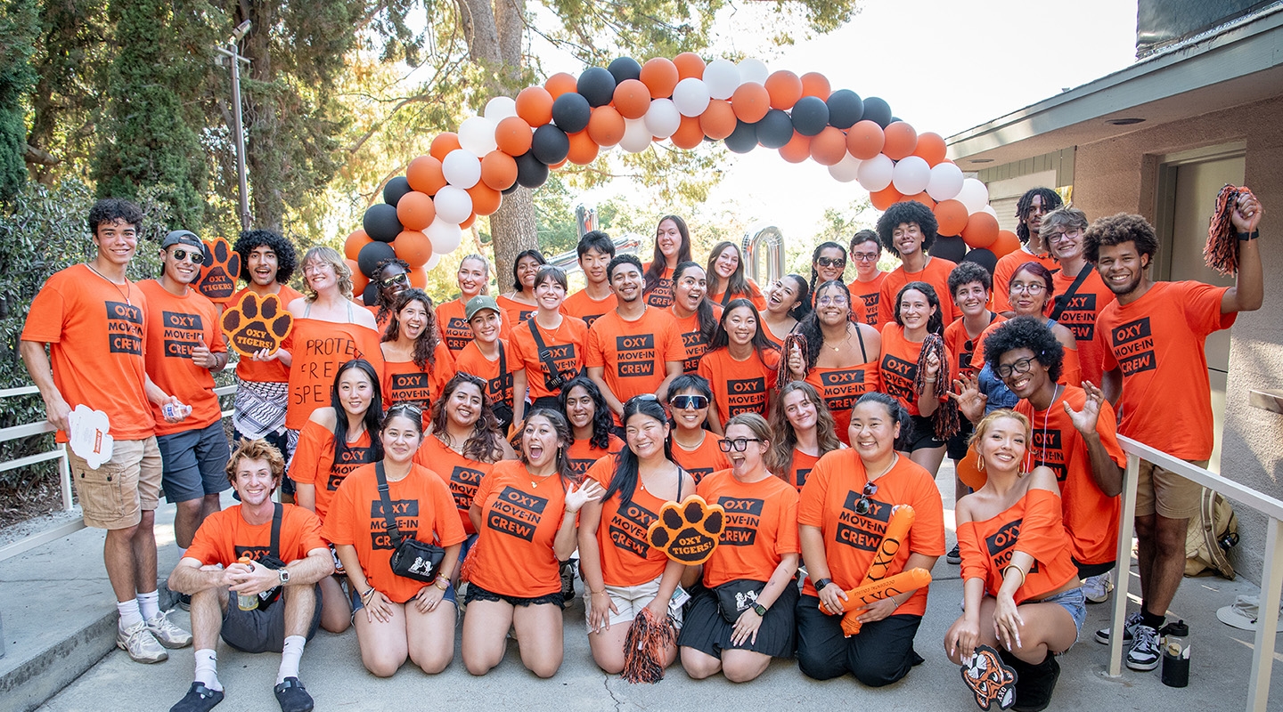 Occidental students welcome new students to the campus in Los Angeles.