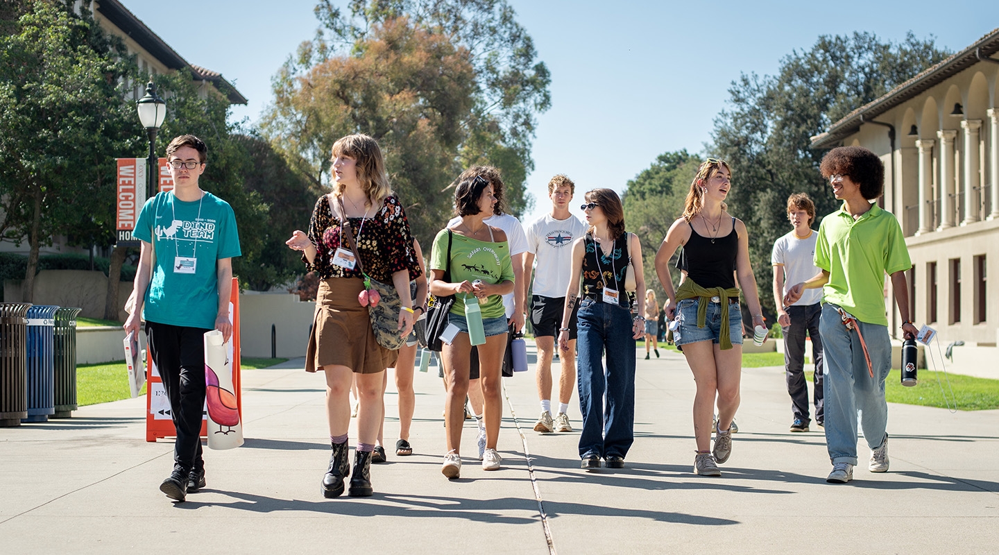 Occidental students walk on the quad near Johnson Student Center