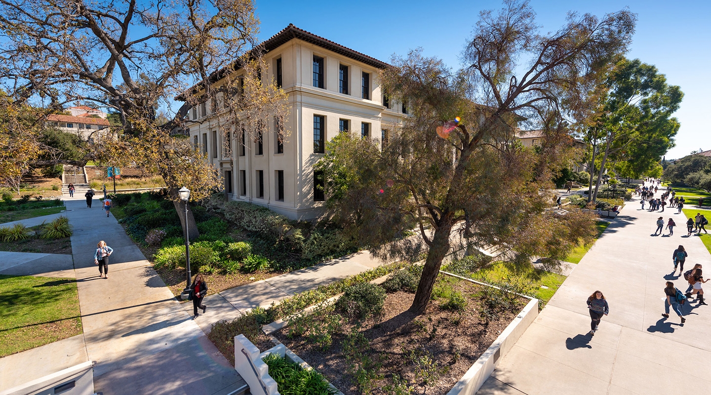 Students walking across campus