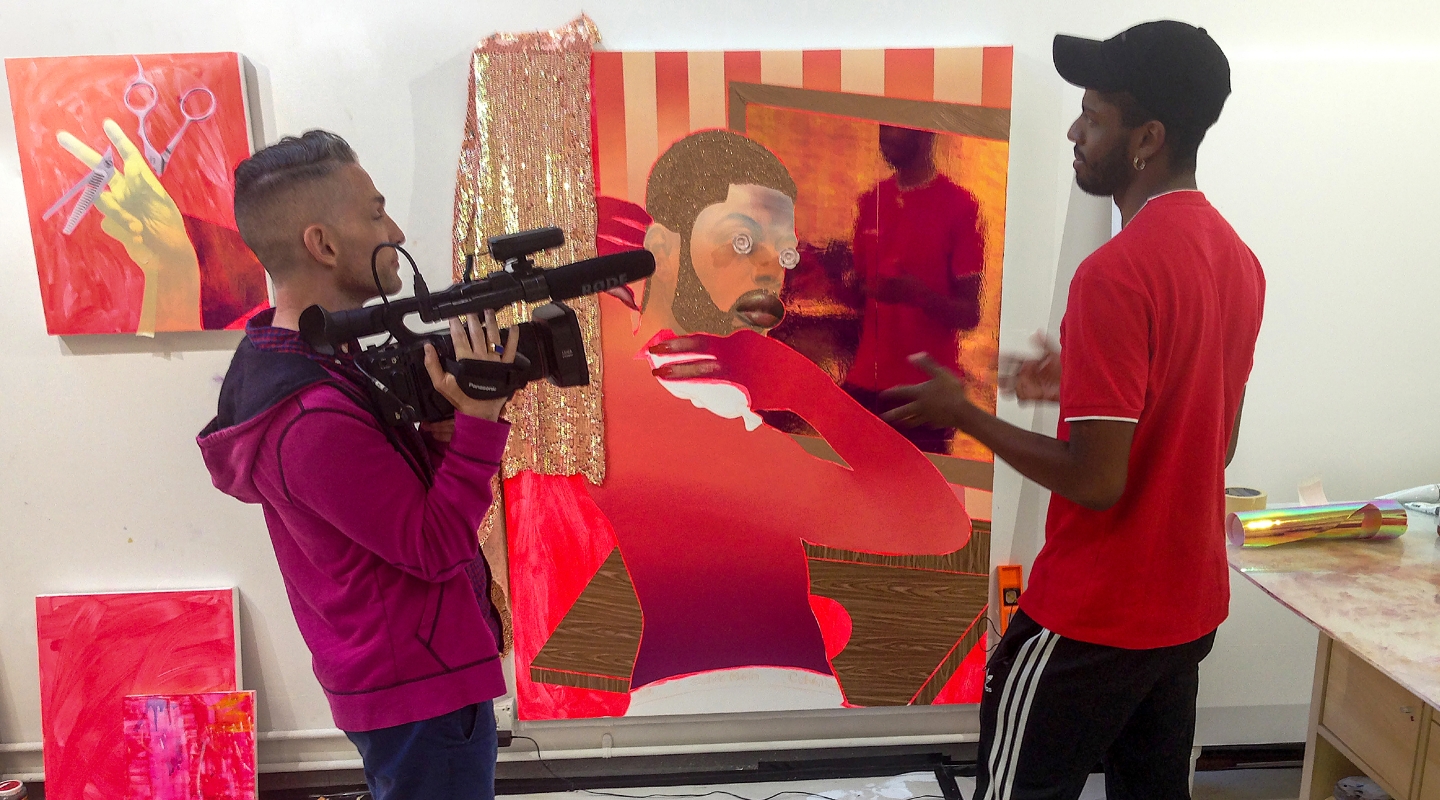 Professor and filmmaker Broderick Fox films artist Devan Shimoyama for his documentary, Manscaping.