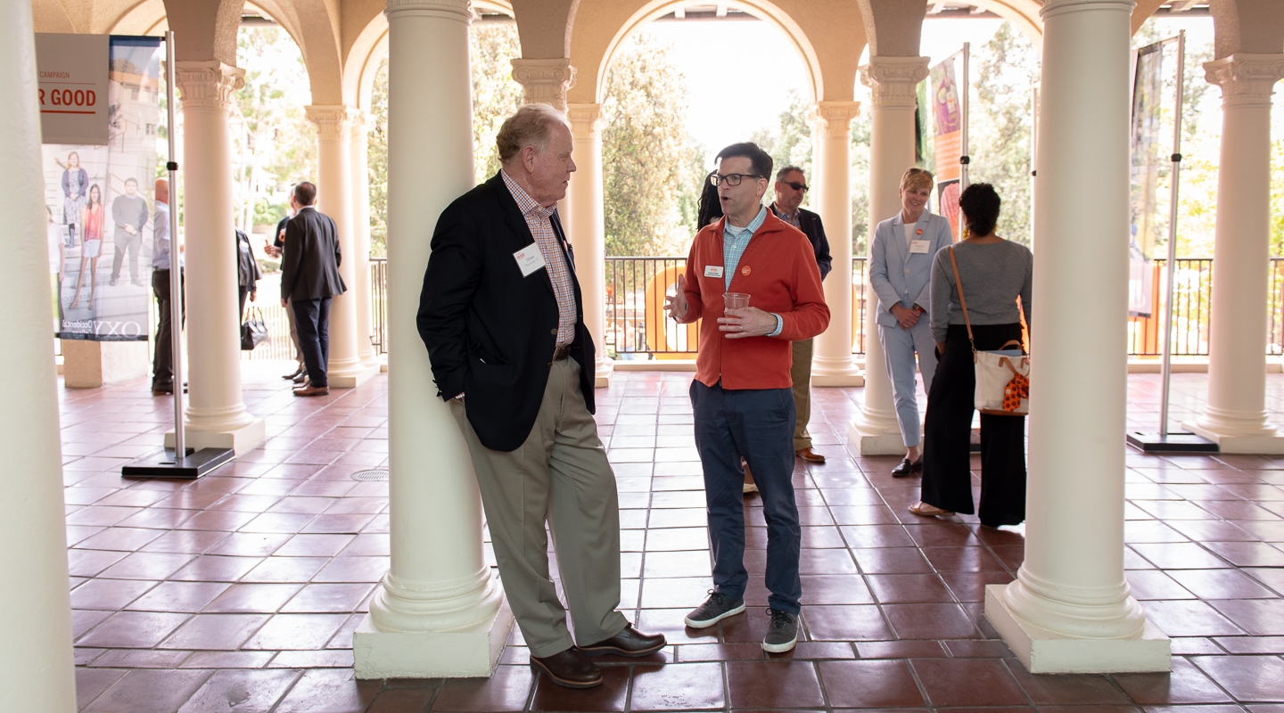 Occidental College Board Chair Stephen Rountree '71 (left) and VP for Institutional Advancement Charlie Cardillo.