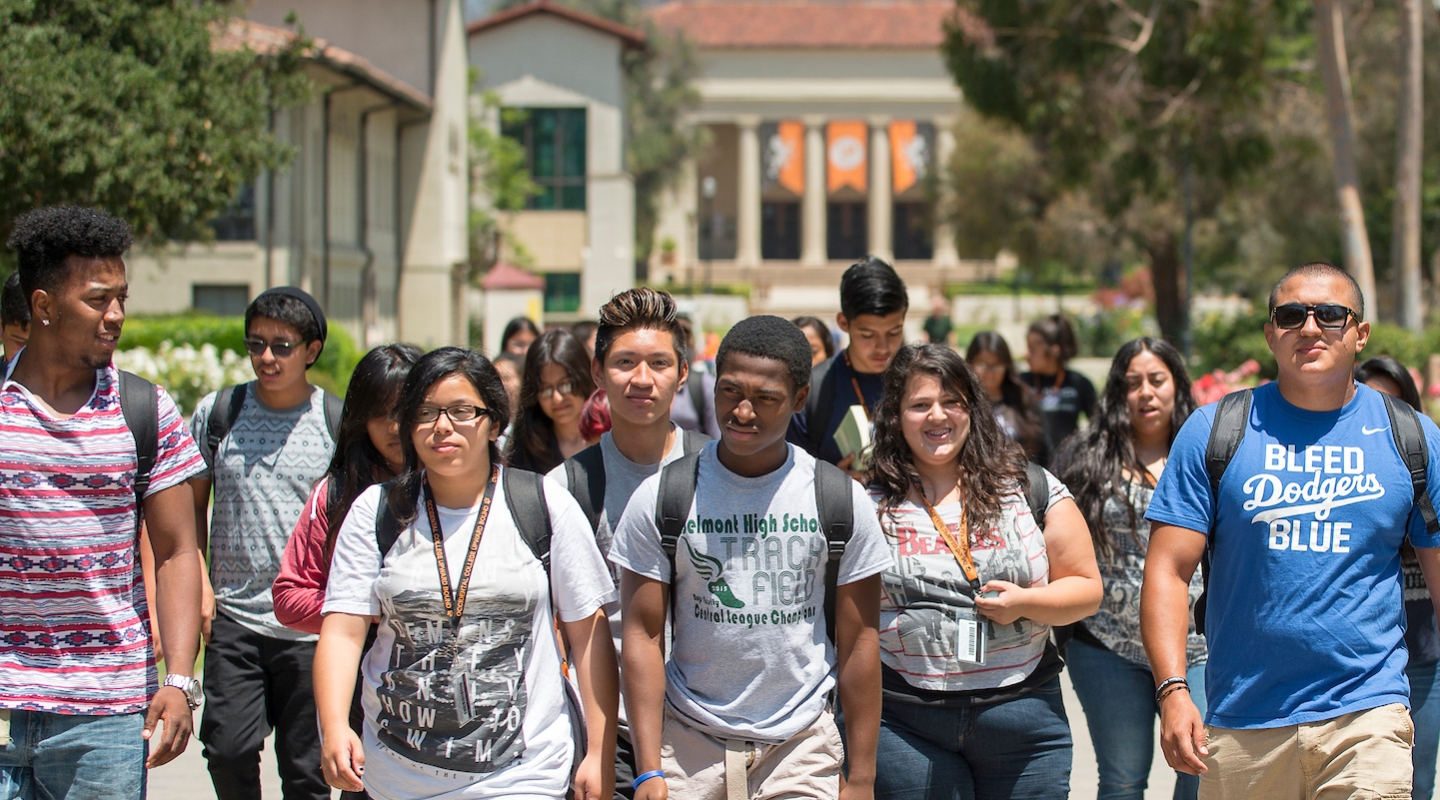 Occidental Upward Bound students walk across campus