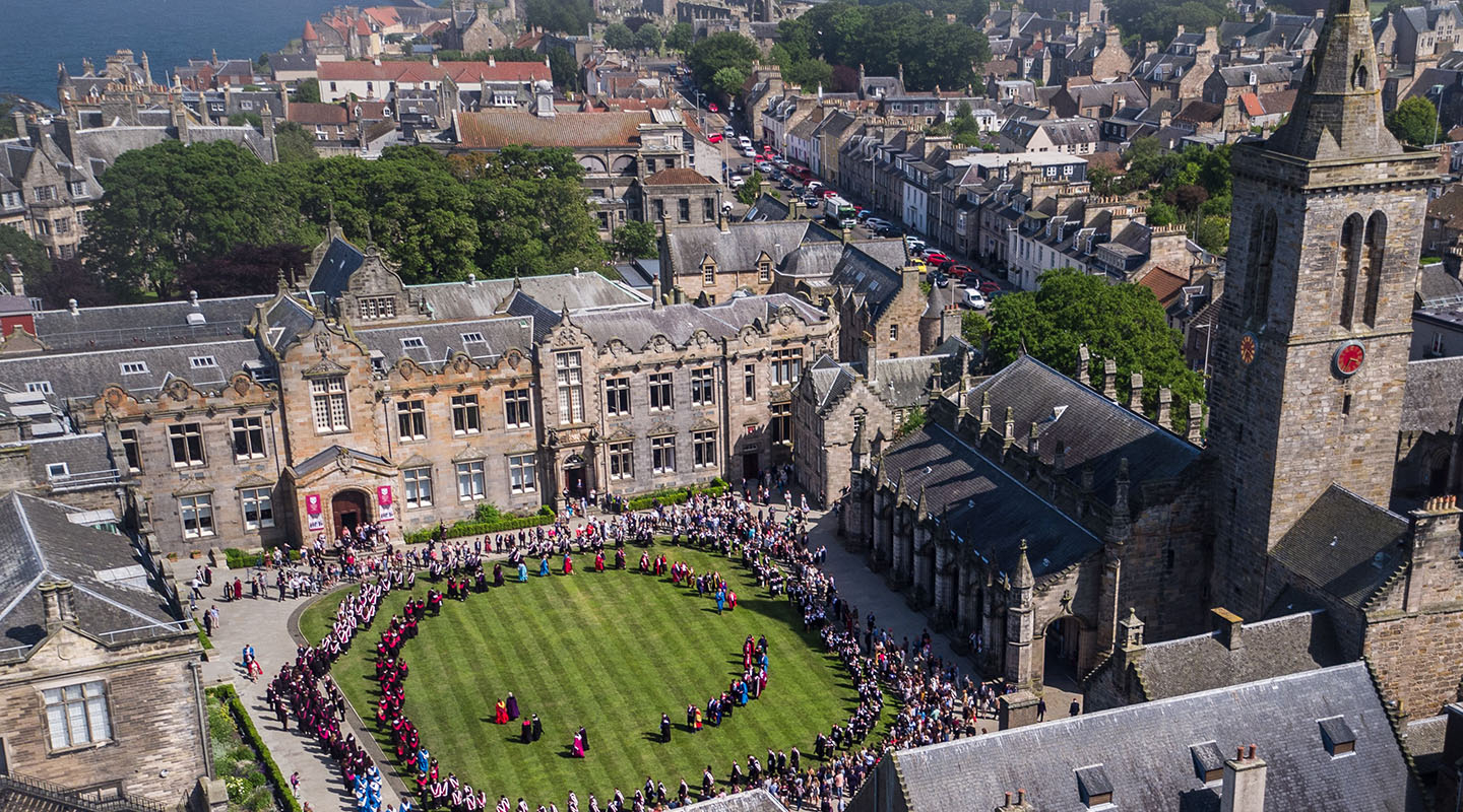 overhead view of the playing field at the university of st andrews in scotland