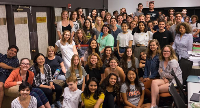 a large group photo of students on the Oxy newspaper staff