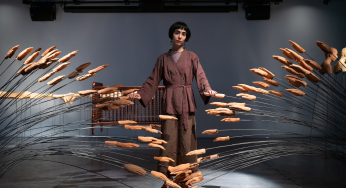 full-body color portrait of Roksana Pirouzmand in the OXY ARTS exhibition