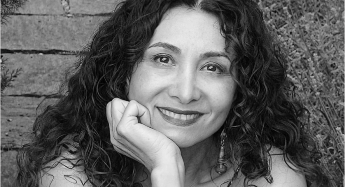 black &amp; white close-up portrait of Sholeh Wolpé