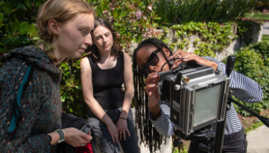 Occidental (Oxy) students using a large format film camera