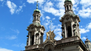 A cropped image of the top of a cathedral in Buenos Aires