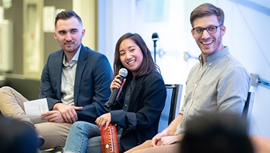 Alumni at a career panel event