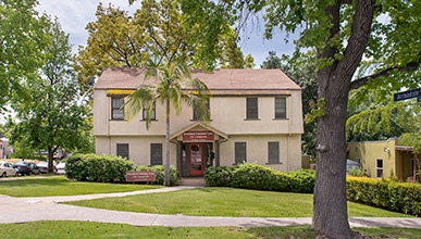 An exterior shot of Oxy's Intercultural Community Center