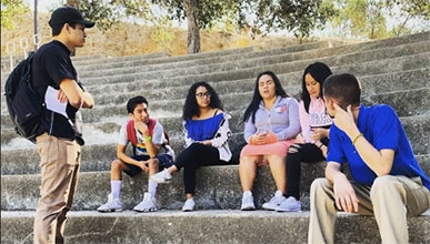 Oxy students give high school students a tour of campus