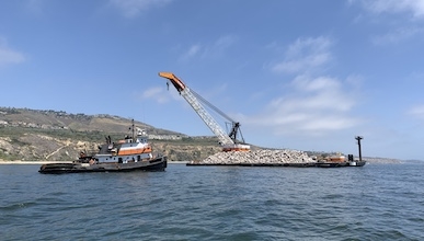 a crane off the coast of the Palos Verdes Peninsula