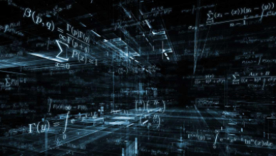a digital rendering of mathematical and statistical formulas in a 3D, abstract space, often used to represent complex data or scientific concepts