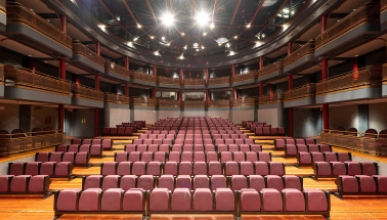 The interior of Keck Theater on Oxy's campus