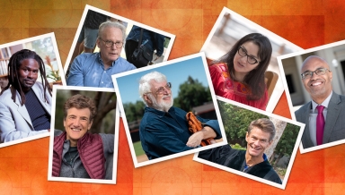 Retiring professors Elmer Griffin, Margi Rusmore, Stuart Rugg, Peter Dreier, Alexandra Puerto, Stuart Rugg, and Ron Buckmire