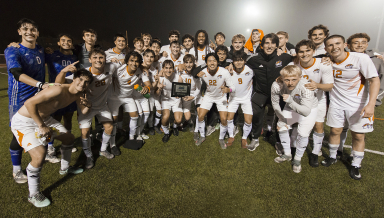 Occidental's men's soccer team celebrated on Patterson Field on November 8 after their 1-0 victory over the University of Redlands.