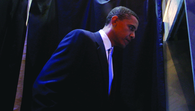 Barack Obama '83 on the campaign trail in 2004.
