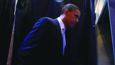 Barack Obama '83 on the campaign trail in 2004.