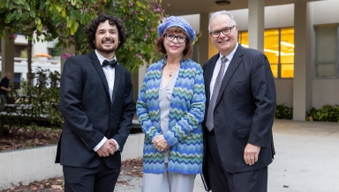Sebastian Lechner '24, Patt Morrison, Larry Mantle, Occidental