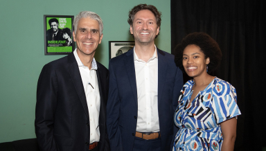 President Tom Stritikus, Kevin Adler '07, and Adler's wife, Tajah Tubbs