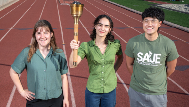 Claire Wilson-Black ’26, Talia Goddard ’27, and Brandon Kim ’27