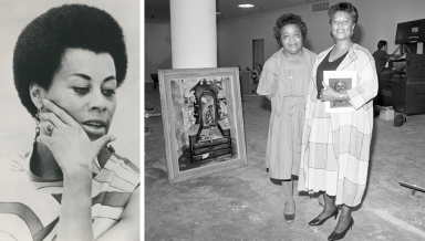 Mary Jane Hewitt at Oxy (1974) and with Museum of African American Art in Los Angeles founder Samella Lewis (1984)