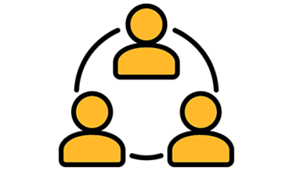a graphic showing a circle with three people stationed around it