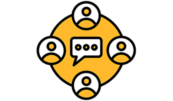 a graphic showing a circle with four people stationed around it