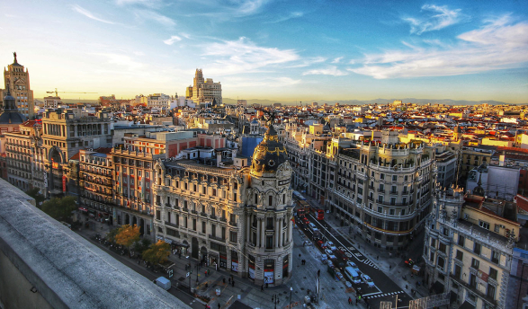 a bird's eye view of a European capital city with old buildings and narrow streets