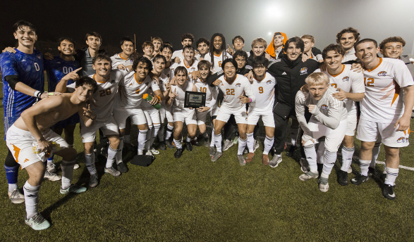 Occidental's men's soccer team celebrated on Patterson Field on November 8 after their 1-0 victory over the University of Redlands.