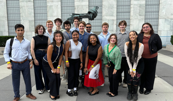 A group of Occidental College students participating in the Oxy at the United Nations program in New York City