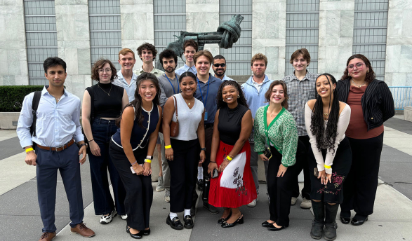 A group of Occidental College students participating in the Oxy at the United Nations program in New York City