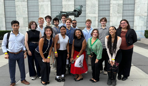 A group of Occidental College students participating in the Oxy at the United Nations program in New York City