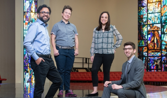 Assistant professors Sohaib Khan (religious studies), Season Blake (philosophy), Jamie Amemiya (psychology), and Zachary Silver (psychology). 