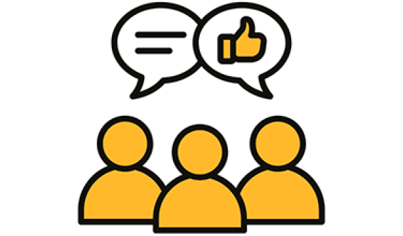 a graphic showing three people with dialogue bubbles above their heads