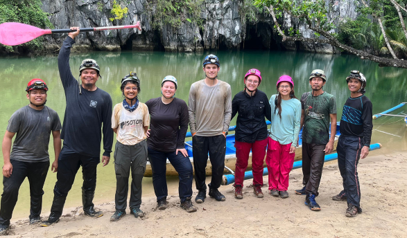 A group of geology researchers in the Philippines about to explore caves