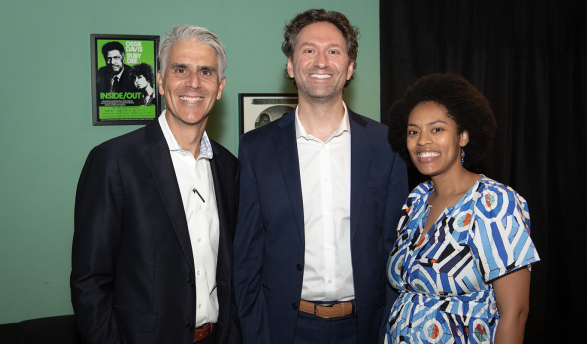 President Tom Stritikus, Kevin Adler '07, and Adler's wife, Tajah Tubbs
