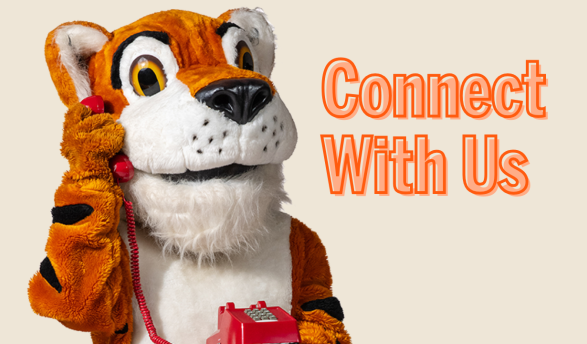 Oswald the Tiger is on the phone - Connect with us