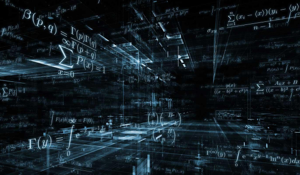 a digital rendering of mathematical and statistical formulas in a 3D, abstract space, often used to represent complex data or scientific concepts